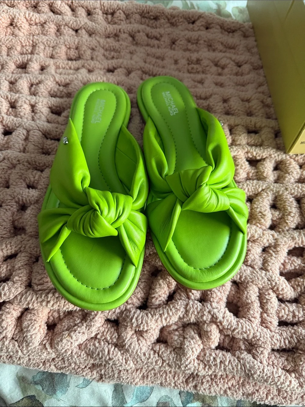 Michael Kors Neon Lime Knotted Slide Sandals